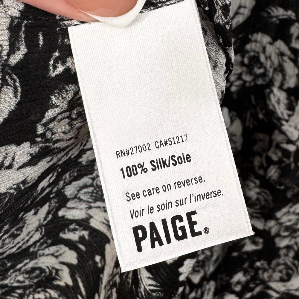 PAIGE Black and White Silk Floral Blouse - Picture 4 of 8